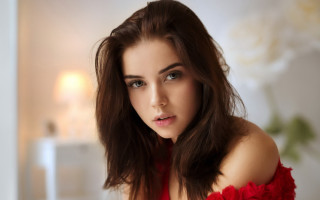 Woman red dress halfup hair - style free wallpaper