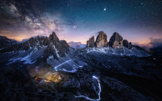 Night sky mountains trail stars - a night sky free wallpaper