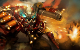 Robot gun fire embers explosion - mecha free wallpaper