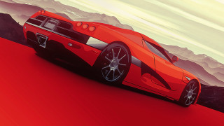 Red sports car mountains clouds 5 - digital painting free wallpaper