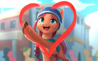 Cartoon character heart building sky - a red heart free wallpaper