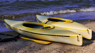 Yellow kayaks beach paddleboard saturated - a paddle free wallpaper