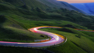 Winding road car light trail - road free wallpaper