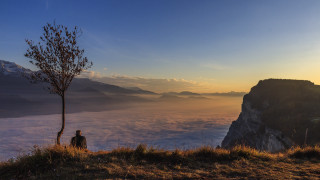 Sunset valley hill tree mountain - sunset free wallpaper