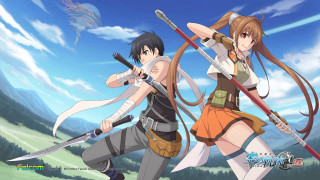 Anime characters swords pose sky - two anime characters holding sword free wallpaper