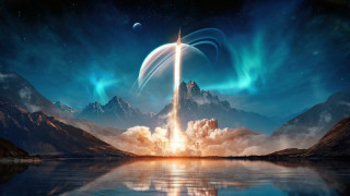 Space shuttle mountain lake aurora - christopher balaskas free wallpaper