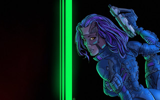 Futuristic woman green saber cyberpunk - cyberpunk art free wallpaper
