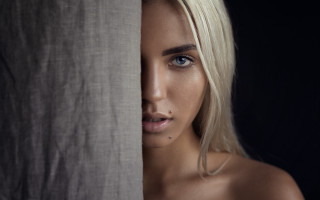 Woman nosepiercing curtain portrait blueeyes - piercing free wallpaper