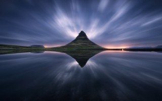 Mountain reflection night clouds sunset - a reflection free wallpaper