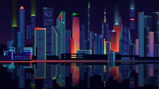 City skyline night lights reflection 2 - the building and the water free wallpaper