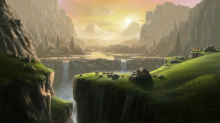 Mountain landscape waterfall river sunset - christophe vacher free wallpaper