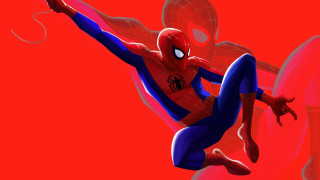 Spiderman flying red background action - a spider man free wallpaper