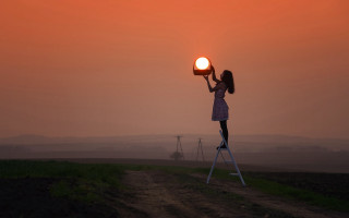 Woman ladder sun light dress - alexander rodchenko free wallpaper
