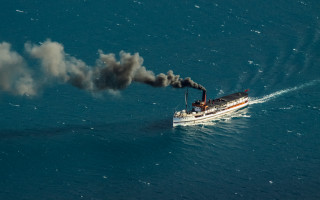 Boat smoke ocean regionalism tiltshift - the water behind free wallpaper