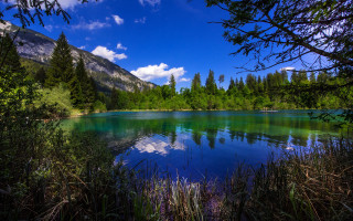 Lake trees mountains blue sky 2 - impressionist free wallpaper