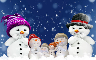 Snowmen winter aurora moon stars - winter free wallpaper for desktop