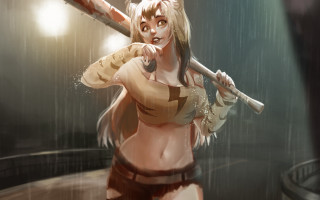 Rainy anime woman bat ears - art station free wallpaper