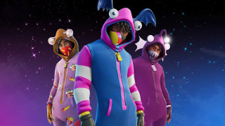 Three people costumes starry background - costume free wallpaper