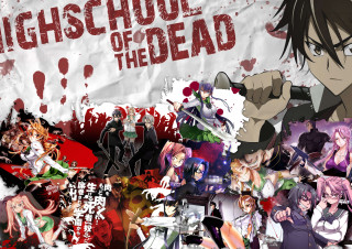 Anime characters highschool of the - a banner in the background free wallpaper