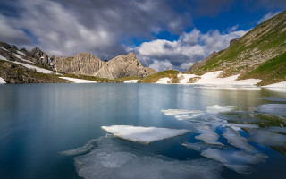 Lake ice mountains clouds snowy - camille bouvagne free wallpaper