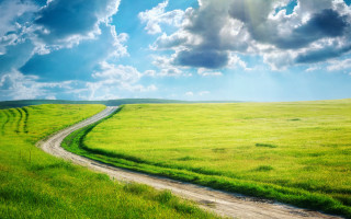 Dirt road green field clouds 2 - a dirt road free wallpaper