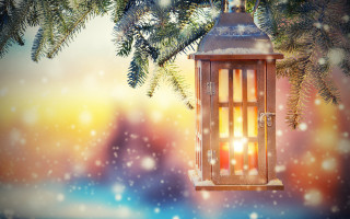 Lantern hanging tree snow background - radiant free wallpaper