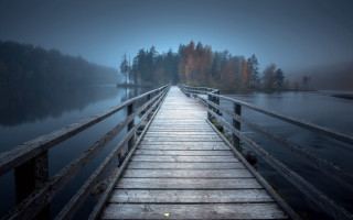 Wooden dock pier lake fog - a wooden dock free wallpaper