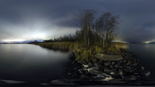 Lake rock outcropping tree mountain - the middle of it free wallpaper