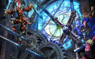 Animated characters clock tower group - a giant clock free wallpaper