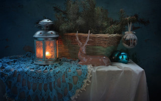 Lantern deer statue table pine - still free wallpaper