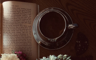Coffee book flowers spoon illustration - a cup of coffee and a book free wallpaper