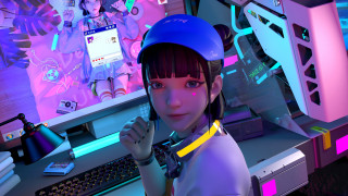 Girl helmet neon cyberpunk computer - retrofuturism free wallpaper