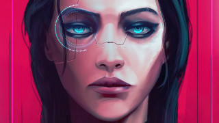 Futuristic woman blueeyes interface pink - cedric peyravernay free wallpaper
