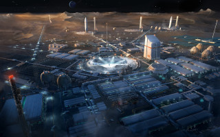 Futuristic city planet moon clouds - a futuristic city free wallpaper