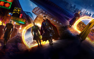 Neon street clocktower panfuture matte - drew struzan free wallpaper