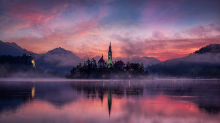 Castle island lake sunset mystical - mystical free wallpaper