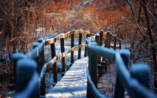 Wooden bridge snowy field autumn - dennis ashbaugh free wallpaper for desktop