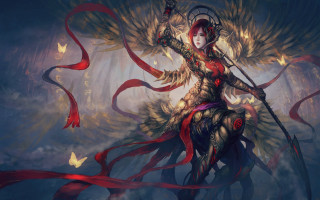Woman sword wings horse red - a red ribbon free wallpaper