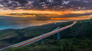 Sunset hill road water bridge - a long road free wallpaper