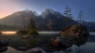 Mountain lake forest foggy sunset 2 - caspar wolf free wallpaper