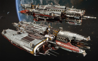 Space ships floating planet city - a group of ships free wallpaper