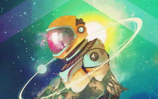 Space man helmet mountains stars - a helmet free wallpaper