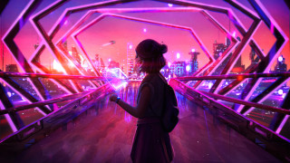 Woman tunnel city night neon - a tunnel free wallpaper