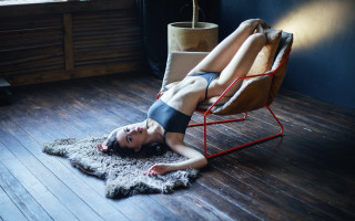 Woman laying rug laptop carol - back free wallpaper
