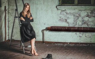 Woman black dress sitting shoes - carol bove free wallpaper