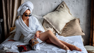 Woman robe bed reading towel - a book free wallpaper