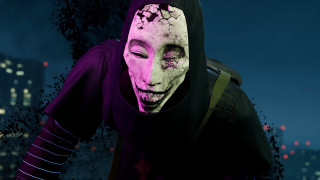 Man whitemask purpleface blackhoodie nightforest - ultra realistic face free wallpaper