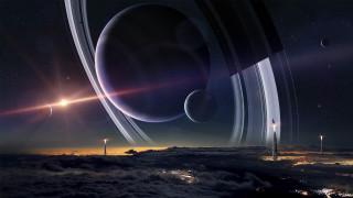 Saturns rings city distant planet - star citizen halo free wallpaper