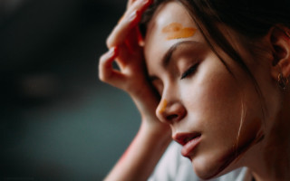 Woman closed eyes yellow cheek - drew tucker free wallpaper