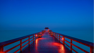 Pier lights night blue sky - a pier free wallpaper